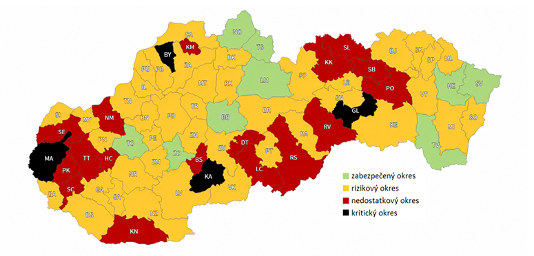 Mapa klasifikácie okresov - pediatria