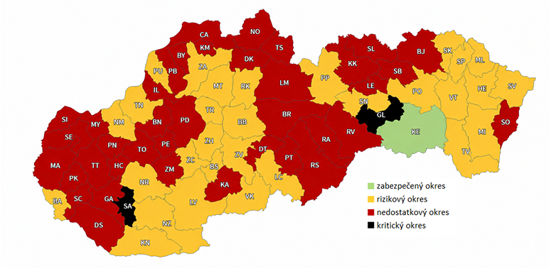 Mapa klasifikácie okresov - všeobecné lekárstvo