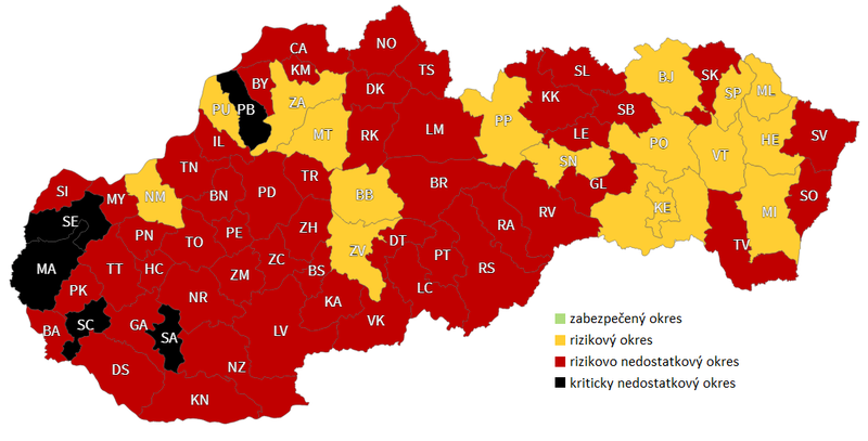Mapa klasifikácie okresov - všeobecné lekárstvo