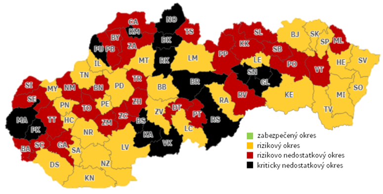 Mapa klasifikácie okresov - pediatria